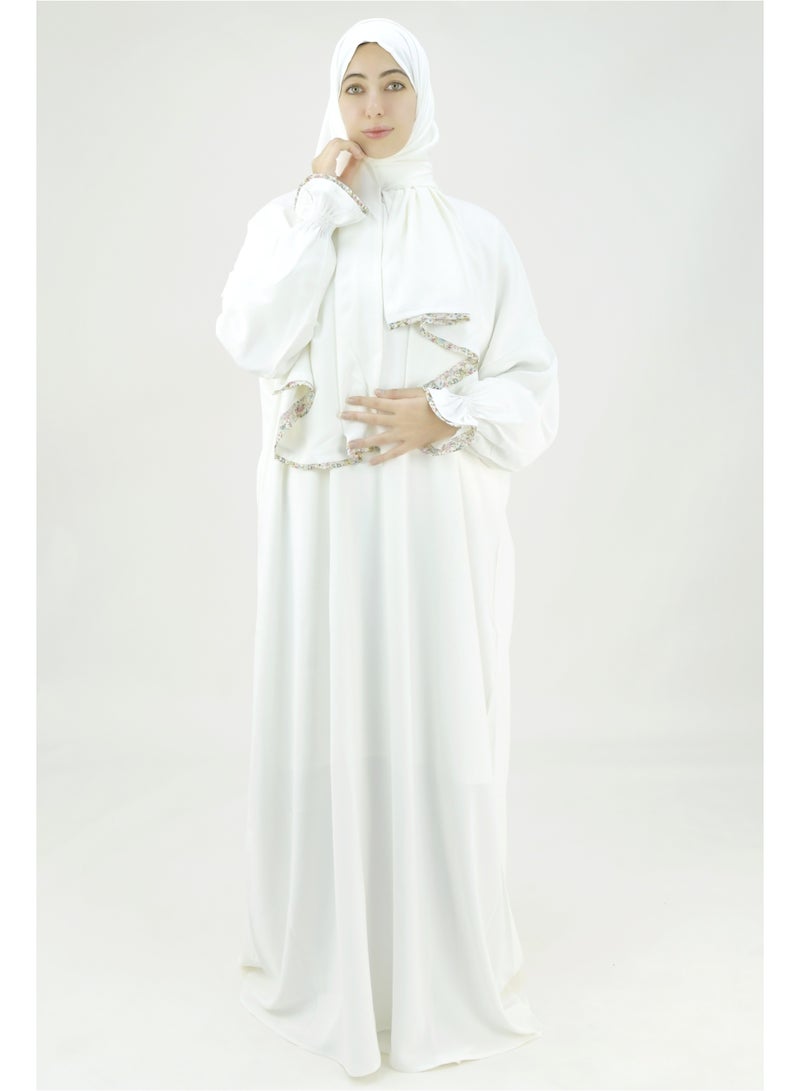  داماس كولكشن باس صلاة نسائي قطعة واحدة من قماش كريب فوكا فاخر مع وشاح متصل وجيب – ملابس صلاة شرعية مريحة - Image 4